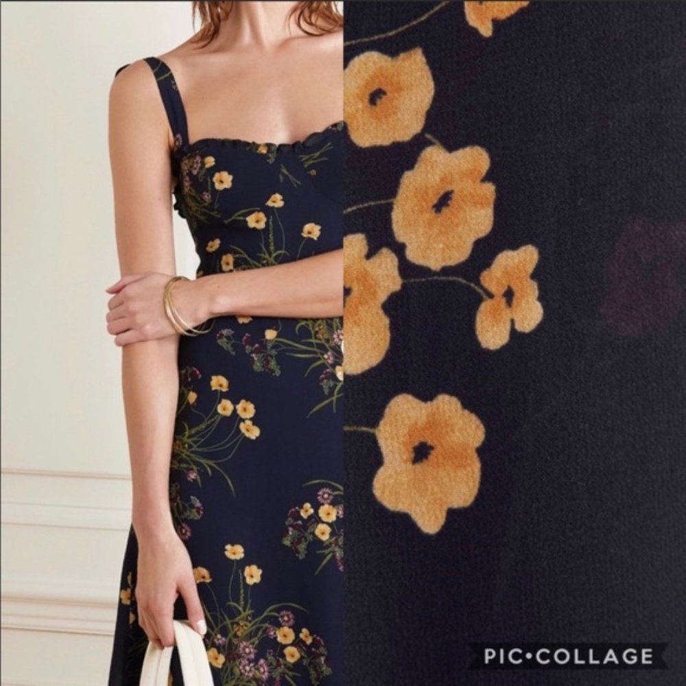 Reformation Navy Floral Midi Dress with Yellow Accents - Picture 5 of 15